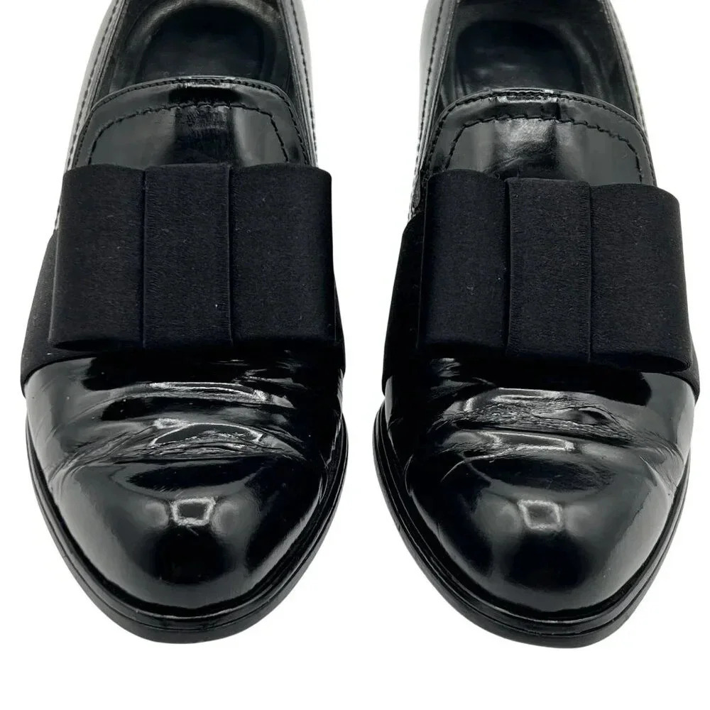 Stuart Weitzman Atabow Womens 5M Black Block Heel Loafers Bow Prairie Shoes - Picture 4 of 16